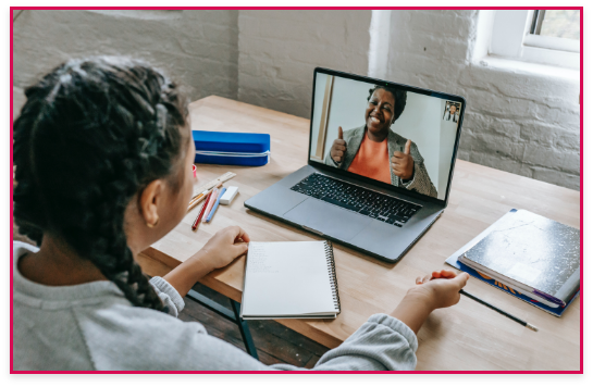 image of student on a virtual call with tutor